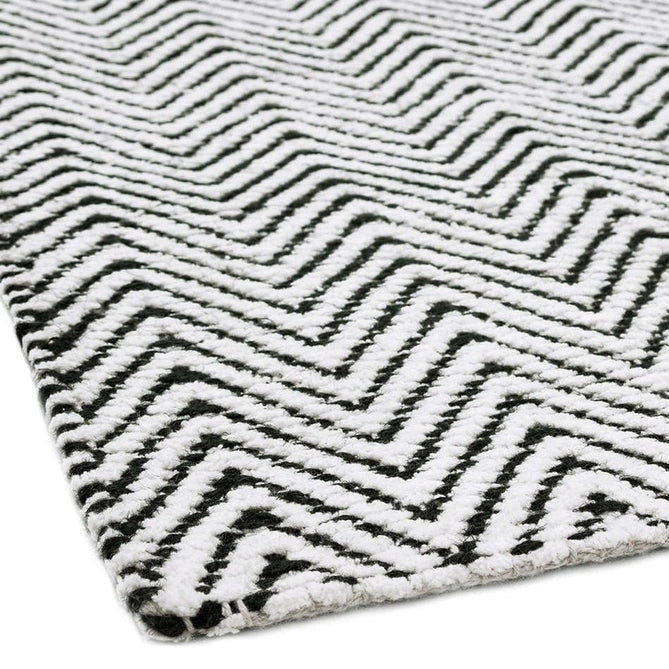 Ives Modern Geometric Chevron Zigzag Hand-Woven Jute&Cotton Durable Textured Soft-Touch Flatweave White/Black Runner-Asiatic Carpets-Rug Love - The Most Loved Rug Store
