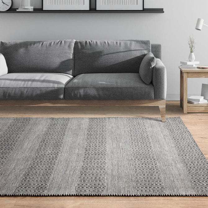 Ives Modern Geometric Chevron Zigzag Stripe Hand-Woven Jute&Cotton Durable Textured Soft-Touch Flatweave Grey/Charcoal Rug-Asiatic Carpets-Rug Love - The Most Loved Rug Store