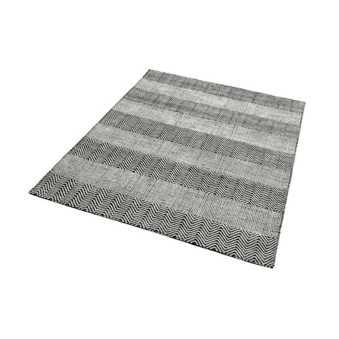 Ives Modern Geometric Chevron Zigzag Stripe Hand-Woven Jute&Cotton Durable Textured Soft-Touch Flatweave Grey/Charcoal Rug-Asiatic Carpets-Rug Love - The Most Loved Rug Store