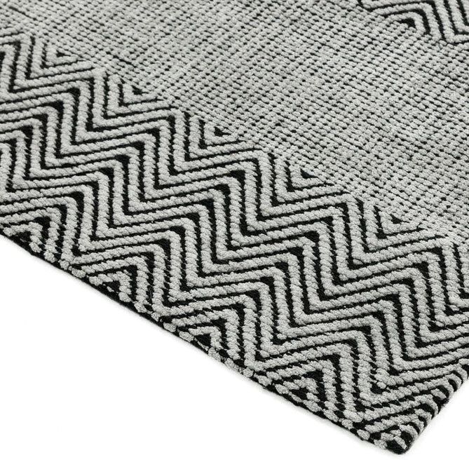 Ives Modern Geometric Chevron Zigzag Stripe Hand-Woven Jute&Cotton Durable Textured Soft-Touch Flatweave Grey/Charcoal Rug-Asiatic Carpets-Rug Love - The Most Loved Rug Store