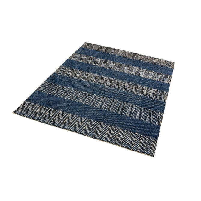 Ives Modern Geometric Chevron Zigzag Stripe Hand-Woven Jute&Cotton Durable Textured Soft-Touch Flatweave Navy Blue Rug-Asiatic Carpets-Rug Love - The Most Loved Rug Store