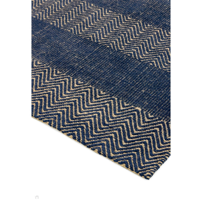 Ives Modern Geometric Chevron Zigzag Stripe Hand-Woven Jute&Cotton Durable Textured Soft-Touch Flatweave Navy Blue Rug-Asiatic Carpets-Rug Love - The Most Loved Rug Store