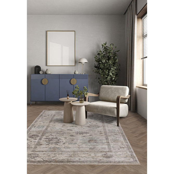 Jasper JA01 Traditional Vintage Distressed Shimmer Floral Heirloom Border Soft-Touch Polyester Low Profile Short Pile Pale Blue Rug-Asiatic Carpets-Rug Love - The Most Loved Rug Store