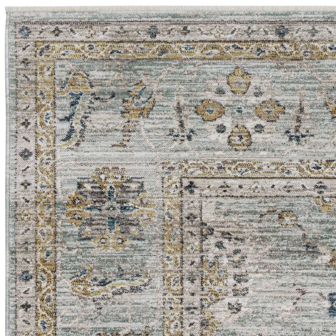 Jasper JA01 Traditional Vintage Distressed Shimmer Floral Heirloom Border Soft-Touch Polyester Low Profile Short Pile Pale Blue Rug-Asiatic Carpets-Rug Love - The Most Loved Rug Store