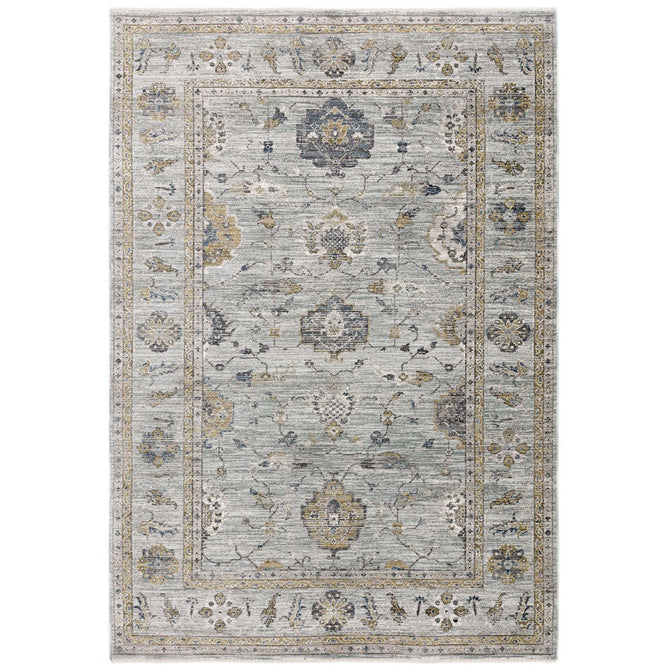 Jasper JA01 Traditional Vintage Distressed Shimmer Floral Heirloom Border Soft-Touch Polyester Low Profile Short Pile Pale Blue Rug-Asiatic Carpets-Rug Love - The Most Loved Rug Store