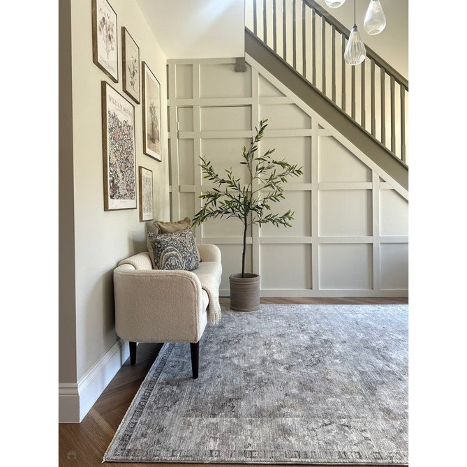 Jasper JA03 Traditional Vintage Distressed Shimmer Floral Heirloom Border Soft-Touch Polyester Low Profile Short Pile Taupe/Grey Rug-Asiatic Carpets-Rug Love - The Most Loved Rug Store