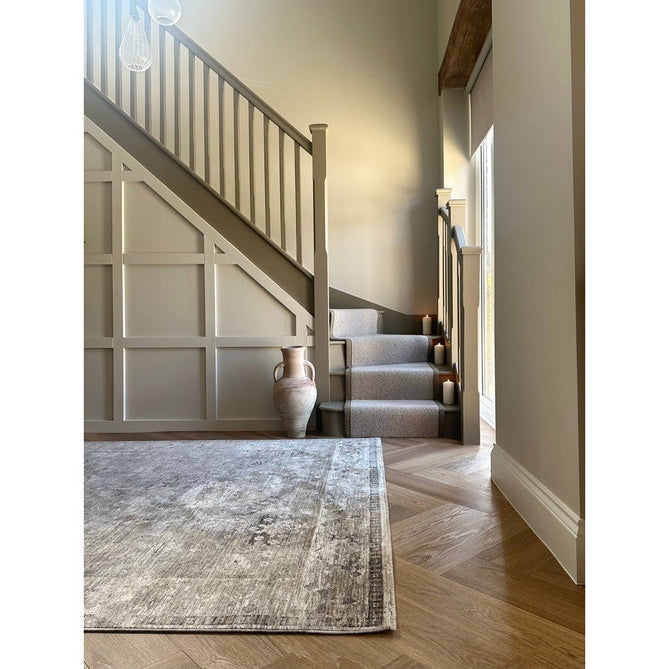 Jasper JA03 Traditional Vintage Distressed Shimmer Floral Heirloom Border Soft-Touch Polyester Low Profile Short Pile Taupe/Grey Rug-Asiatic Carpets-Rug Love - The Most Loved Rug Store