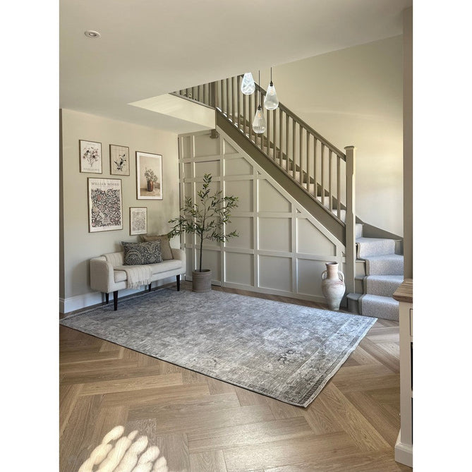 Jasper JA03 Traditional Vintage Distressed Shimmer Floral Heirloom Border Soft-Touch Polyester Low Profile Short Pile Taupe/Grey Rug-Asiatic Carpets-Rug Love - The Most Loved Rug Store