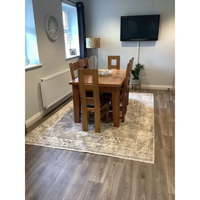 Jasper JA03 Traditional Vintage Distressed Shimmer Floral Heirloom Border Soft-Touch Polyester Low Profile Short Pile Taupe/Grey Rug-Asiatic Carpets-Rug Love - The Most Loved Rug Store
