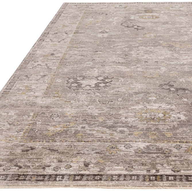Jasper JA03 Traditional Vintage Distressed Shimmer Floral Heirloom Border Soft-Touch Polyester Low Profile Short Pile Taupe/Grey Rug-Asiatic Carpets-Rug Love - The Most Loved Rug Store