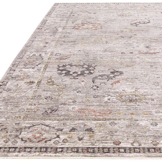 Jasper JA04 Traditional Vintage Distressed Shimmer Floral Heirloom Border Soft-Touch Polyester Low Profile Short Pile Grey Rug-Asiatic Carpets-Rug Love - The Most Loved Rug Store