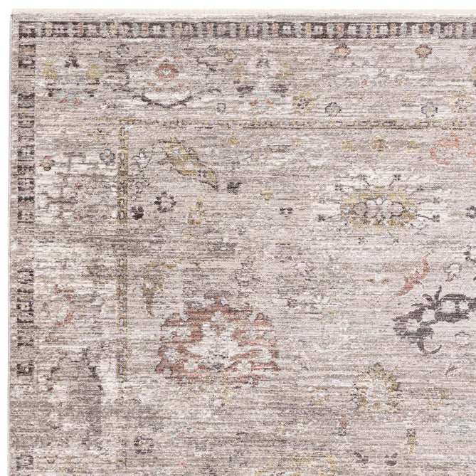 Jasper JA04 Traditional Vintage Distressed Shimmer Floral Heirloom Border Soft-Touch Polyester Low Profile Short Pile Grey Rug-Asiatic Carpets-Rug Love - The Most Loved Rug Store