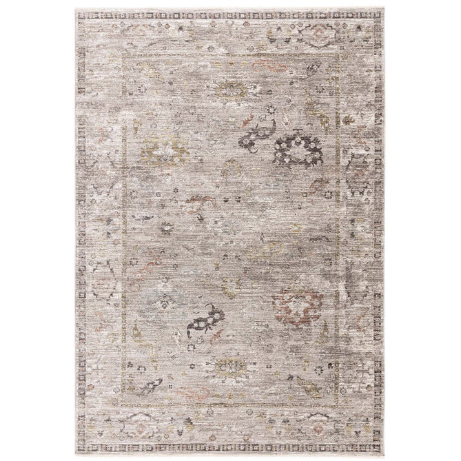Jasper JA04 Traditional Vintage Distressed Shimmer Floral Heirloom Border Soft-Touch Polyester Low Profile Short Pile Grey Rug-Asiatic Carpets-Rug Love - The Most Loved Rug Store