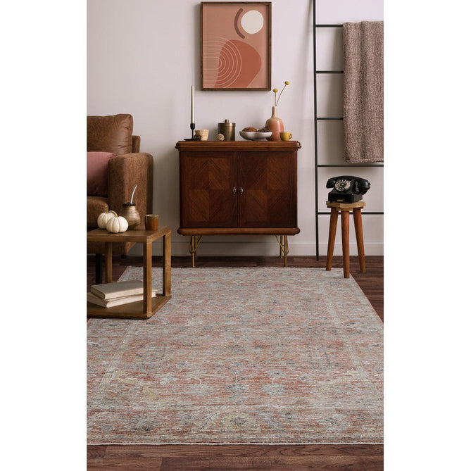 Jasper JA05 Traditional Vintage Distressed Shimmer Floral Heirloom Border Soft-Touch Polyester Low Profile Short Pile Pale Red Rug-Asiatic Carpets-Rug Love - The Most Loved Rug Store