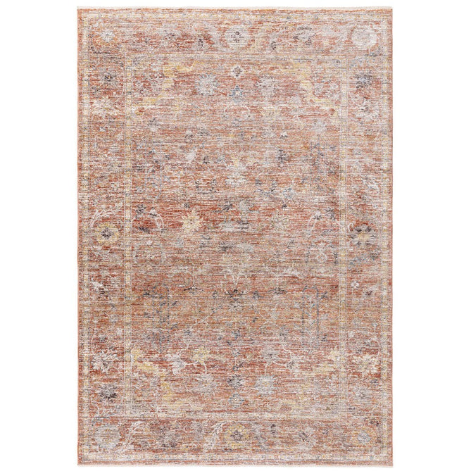 Jasper JA05 Traditional Vintage Distressed Shimmer Floral Heirloom Border Soft-Touch Polyester Low Profile Short Pile Pale Red Rug-Asiatic Carpets-Rug Love - The Most Loved Rug Store