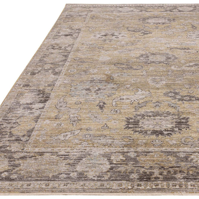 Jasper JA06 Traditional Vintage Distressed Shimmer Floral Heirloom Border Soft-Touch Polyester Low Profile Short Pile Pale Light Gold/Grey Rug-Asiatic Carpets-Rug Love - The Most Loved Rug Store