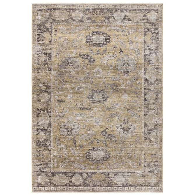 Jasper JA06 Traditional Vintage Distressed Shimmer Floral Heirloom Border Soft-Touch Polyester Low Profile Short Pile Pale Light Gold/Grey Rug-Asiatic Carpets-Rug Love - The Most Loved Rug Store