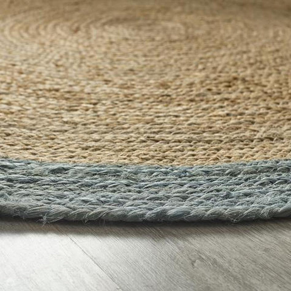 Jute Border Plain HandWoven Flatweave Natural/Duck Egg Rug Lowest