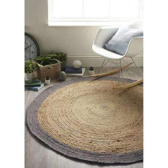 Jute Border Plain Hand-Woven Flatweave Natural/Grey Rug-Origins-Rug Love - The Most Loved Rug Store