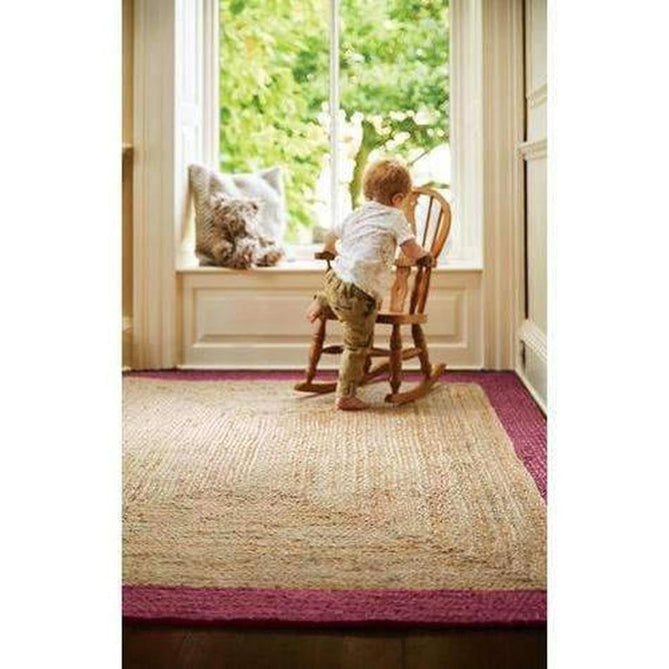 Jute Border Plain Hand-Woven Flatweave Natural/Raspberry Rug-Origins-Rug Love - The Most Loved Rug Store