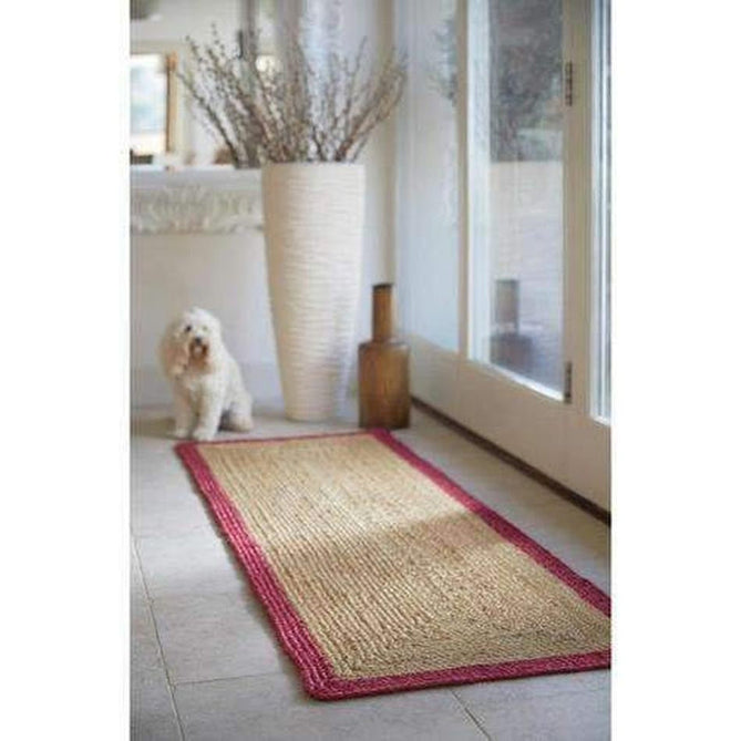 Jute Border Plain Hand-Woven Flatweave Natural/Raspberry Rug-Origins-Rug Love - The Most Loved Rug Store