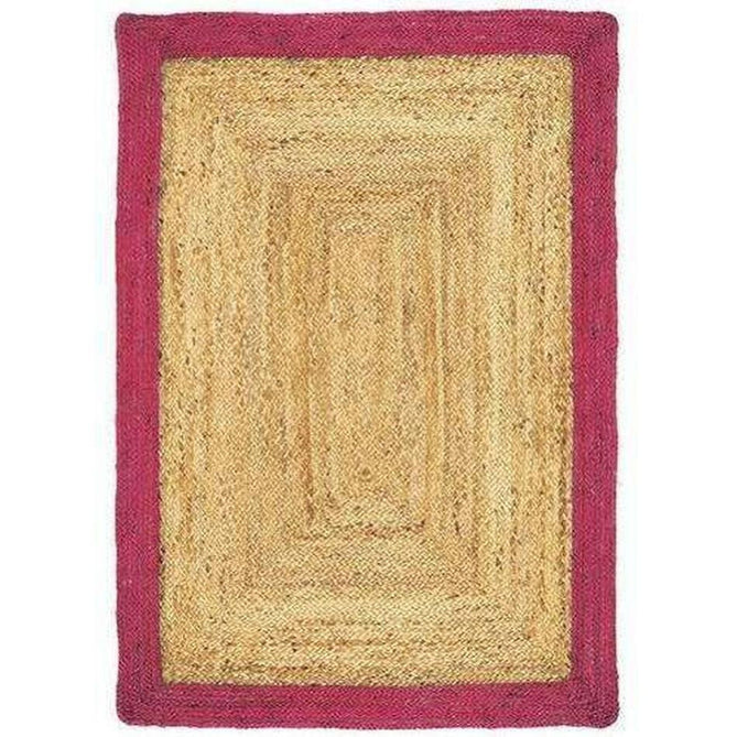 Jute Border Plain Hand-Woven Flatweave Natural/Raspberry Rug-Origins-Rug Love - The Most Loved Rug Store