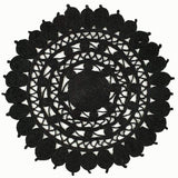 Jute Plain Hand-Woven Flatweave Black Round Rug