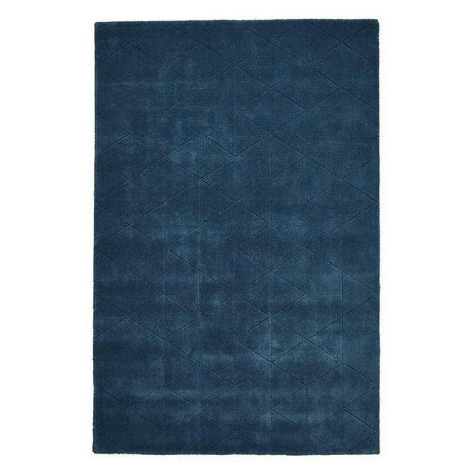 Kasbah KB2025 Modern Plain Geometric Hand-Carved Block Lines Wool Dark Teal Rug-Think Rugs-Rug Love - The Most Loved Rug Store