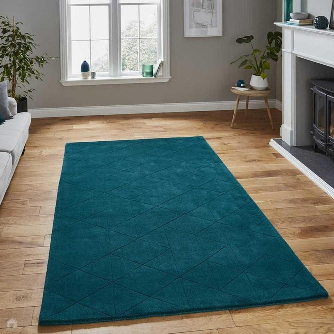 Kasbah KB2025 Modern Plain Geometric Hand-Carved Block Lines Wool Jewel Green Rug-Think Rugs-Rug Love - The Most Loved Rug Store