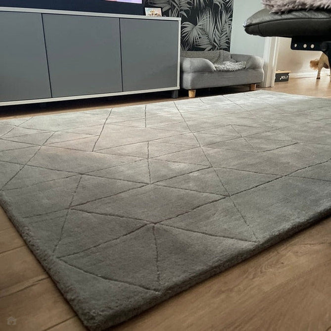 Kasbah KB2025 Modern Plain Geometric Hand-Carved Block Lines Wool Soft Mid Grey Rug-Think Rugs-Rug Love - The Most Loved Rug Store