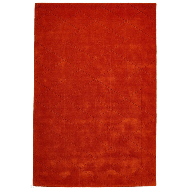 Kasbah KB2025 Modern Plain Geometric Hand-Carved Block Lines Wool Terracotta Rug-Think Rugs-Rug Love - The Most Loved Rug Store