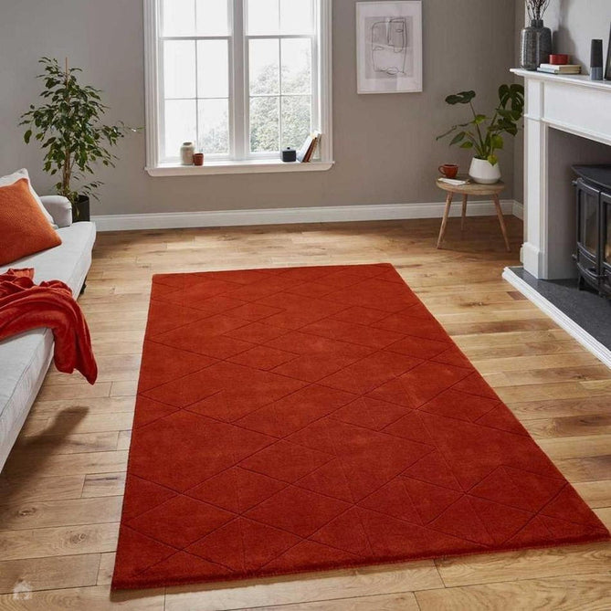 Kasbah KB2025 Modern Plain Geometric Hand-Carved Block Lines Wool Terracotta Rug-Think Rugs-Rug Love - The Most Loved Rug Store