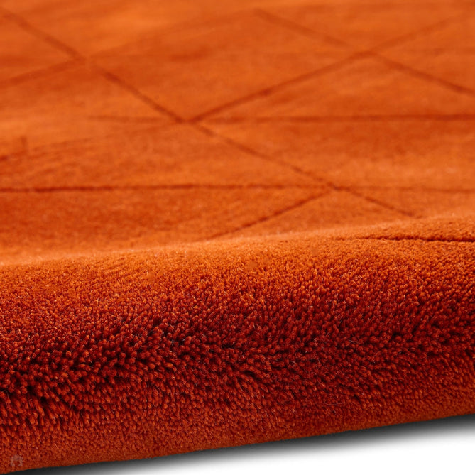 Kasbah KB2025 Modern Plain Geometric Hand-Carved Block Lines Wool Terracotta Rug-Think Rugs-Rug Love - The Most Loved Rug Store