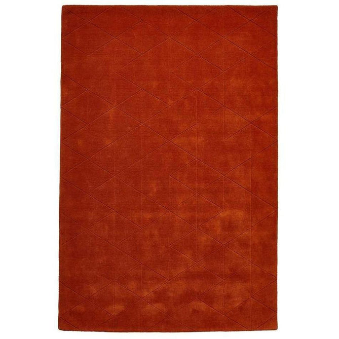 Kasbah KB2025 Modern Plain Geometric Hand-Carved Block Lines Wool Terracotta Rug-Think Rugs-Rug Love - The Most Loved Rug Store