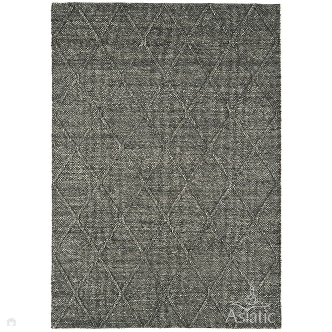 Katherine Carnaby Coast CD01 Modern Designer Plain Geometric Diamond Hand-Woven Textured Wool&Viscose Flatweave Charcoal Grey Rug-Asiatic Carpets-Rug Love - The Most Loved Rug Store