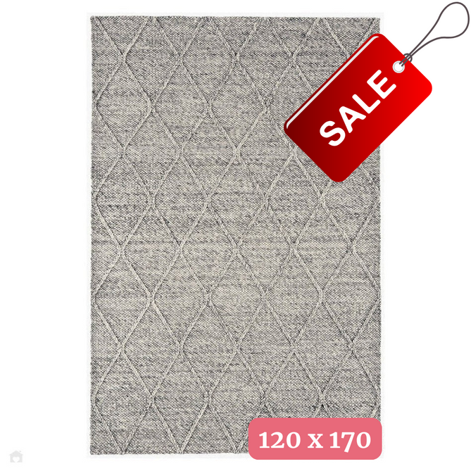 Katherine Carnaby Coast CD03 Modern Designer Plain Geometric Diamond Hand-Woven Textured Wool&Viscose Flatweave Grey Marl Rug 120 x 170 cm-Shop Returns-Rug Love - The Most Loved Rug Store