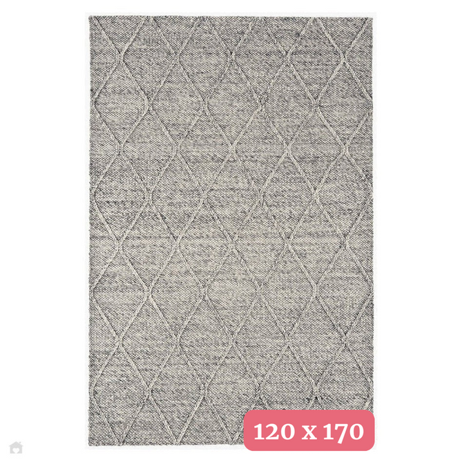Katherine Carnaby Coast CD03 Modern Designer Plain Geometric Diamond Hand-Woven Textured Wool&Viscose Flatweave Grey Marl Rug 120 x 170 cm-Shop Returns-Rug Love - The Most Loved Rug Store