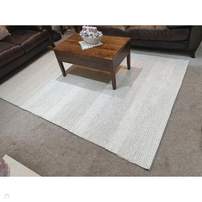 Katherine Carnaby Coast CS06 Modern Designer Plain Stripe Hand-Woven Textured Wool&Viscose Flatweave Cream Rug-Asiatic Carpets-Rug Love - The Most Loved Rug Store