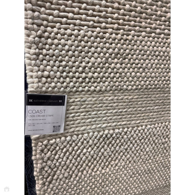 Katherine Carnaby Coast CS06 Modern Designer Plain Stripe Hand-Woven Textured Wool&Viscose Flatweave Cream Rug-Asiatic Carpets-Rug Love - The Most Loved Rug Store