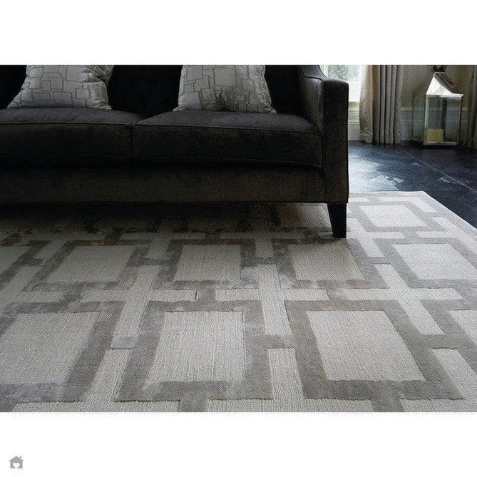 Katherine Carnaby Eaton Modern Designer Geometric Super-Soft Hand-Woven High-Density Textured Silky Metallic Shimmer Viscose Flatweave Silver Rug-Asiatic Carpets-Rug Love - The Most Loved Rug Store