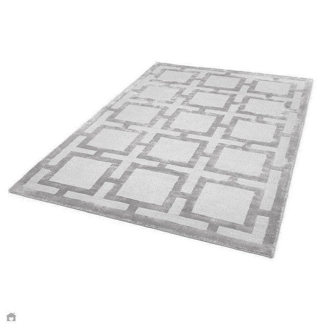 Katherine Carnaby Eaton Modern Designer Geometric Super-Soft Hand-Woven High-Density Textured Silky Metallic Shimmer Viscose Flatweave Silver Rug-Asiatic Carpets-Rug Love - The Most Loved Rug Store