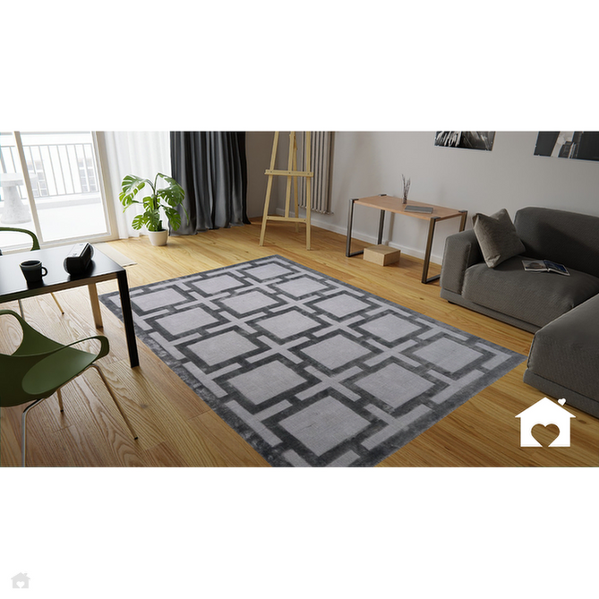 Katherine Carnaby Eaton Modern Designer Geometric Super-Soft Hand-Woven High-Density Textured Silky Metallic Shimmer Viscose Flatweave Steel Rug-Asiatic Carpets-Rug Love - The Most Loved Rug Store