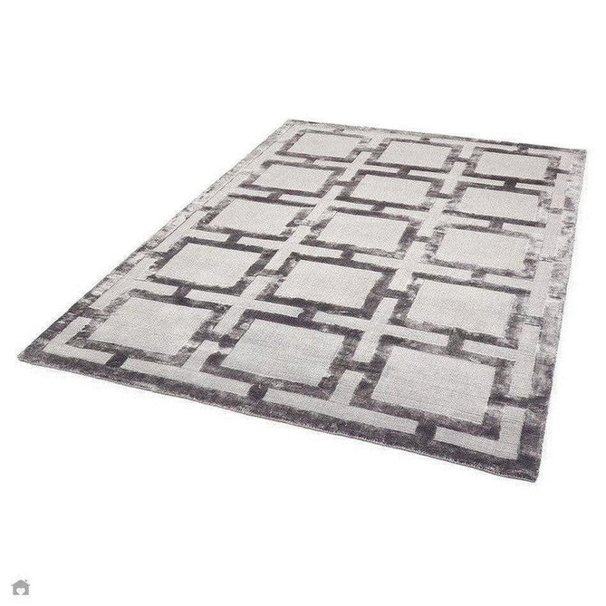 Katherine Carnaby Eaton Modern Designer Geometric Super-Soft Hand-Woven High-Density Textured Silky Metallic Shimmer Viscose Flatweave Steel Rug-Asiatic Carpets-Rug Love - The Most Loved Rug Store