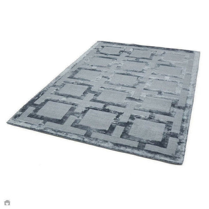 Katherine Carnaby Eaton Modern Designer Geometric Super-Soft Hand-Woven High-Density Textured Silky Metallic Shimmer Viscose Flatweave Storm Blue Rug-Asiatic Carpets-Rug Love - The Most Loved Rug Store