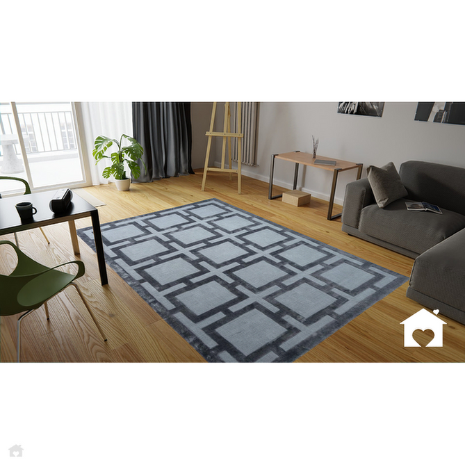 Katherine Carnaby Eaton Modern Designer Geometric Super-Soft Hand-Woven High-Density Textured Silky Metallic Shimmer Viscose Flatweave Storm Blue Rug-Asiatic Carpets-Rug Love - The Most Loved Rug Store