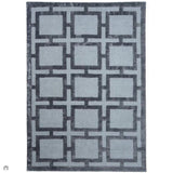 Katherine Carnaby Eaton Modern Designer Geometric Super-Soft Hand-Woven High-Density Textured Silky Metallic Shimmer Viscose Flatweave Storm Blue Rug