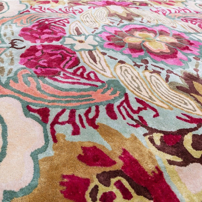 Katherine Carnaby Historia Modern Botanical Floral Thangka Metallic Shimmer High-Density Smooth Soft-Touch Handmade Viscose Sage/Fuchsia/Mustard/Cream/Peach Rug-Asiatic Carpets-Rug Love - The Most Loved Rug Store