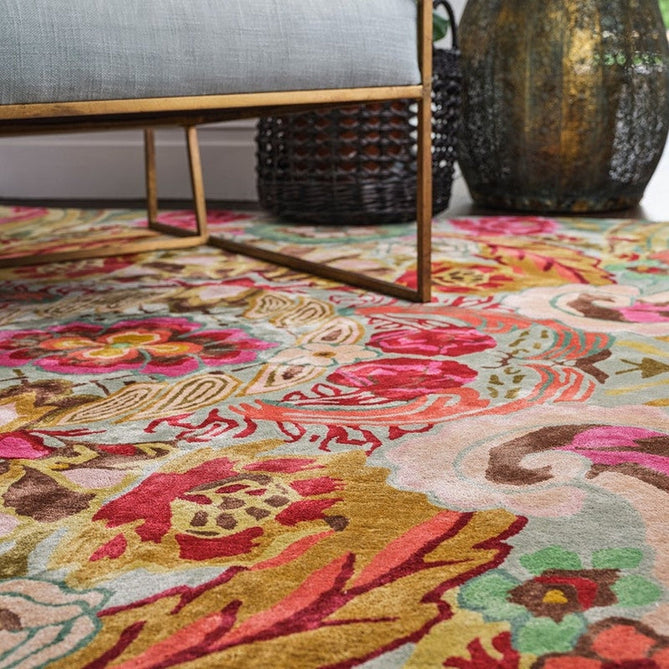 Katherine Carnaby Historia Modern Botanical Floral Thangka Metallic Shimmer High-Density Smooth Soft-Touch Handmade Viscose Sage/Fuchsia/Mustard/Cream/Peach Rug-Asiatic Carpets-Rug Love - The Most Loved Rug Store