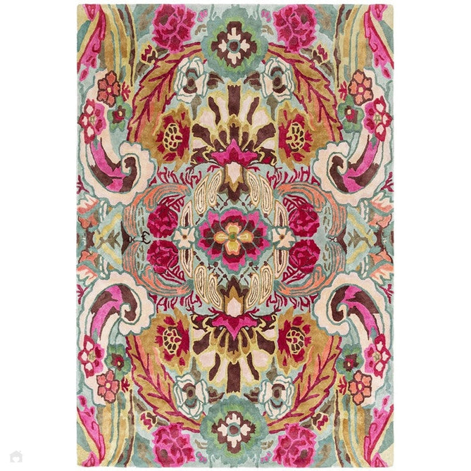 Katherine Carnaby Historia Modern Botanical Floral Thangka Metallic Shimmer High-Density Smooth Soft-Touch Handmade Viscose Sage/Fuchsia/Mustard/Cream/Peach Rug-Asiatic Carpets-Rug Love - The Most Loved Rug Store
