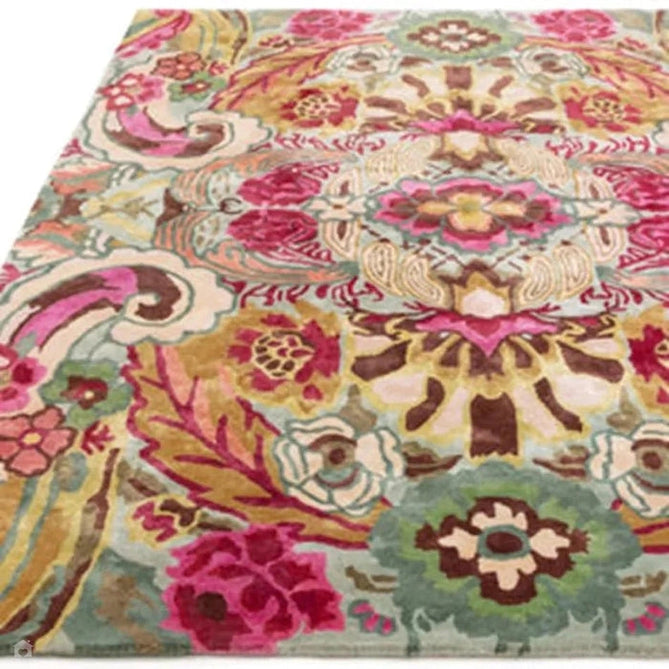 Katherine Carnaby Historia Modern Botanical Floral Thangka Metallic Shimmer High-Density Smooth Soft-Touch Handmade Viscose Sage/Fuchsia/Mustard/Cream/Peach Rug-Asiatic Carpets-Rug Love - The Most Loved Rug Store